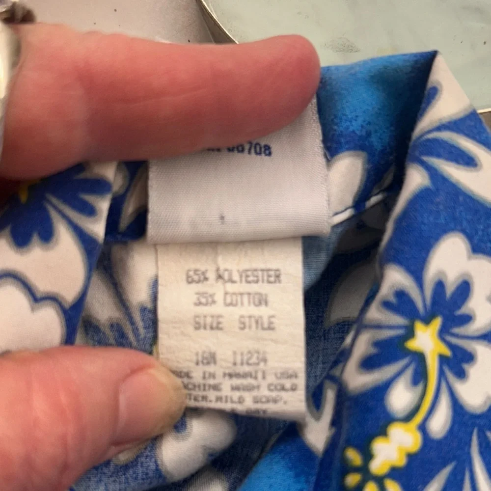 Vintage Boys 18 Months Blue Floral Hawaiian Shirt Paper Tag Made In USA Preowned
